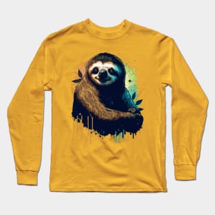 Sloth Watercolor Magical Splatter Long Sleeve T-Shirt